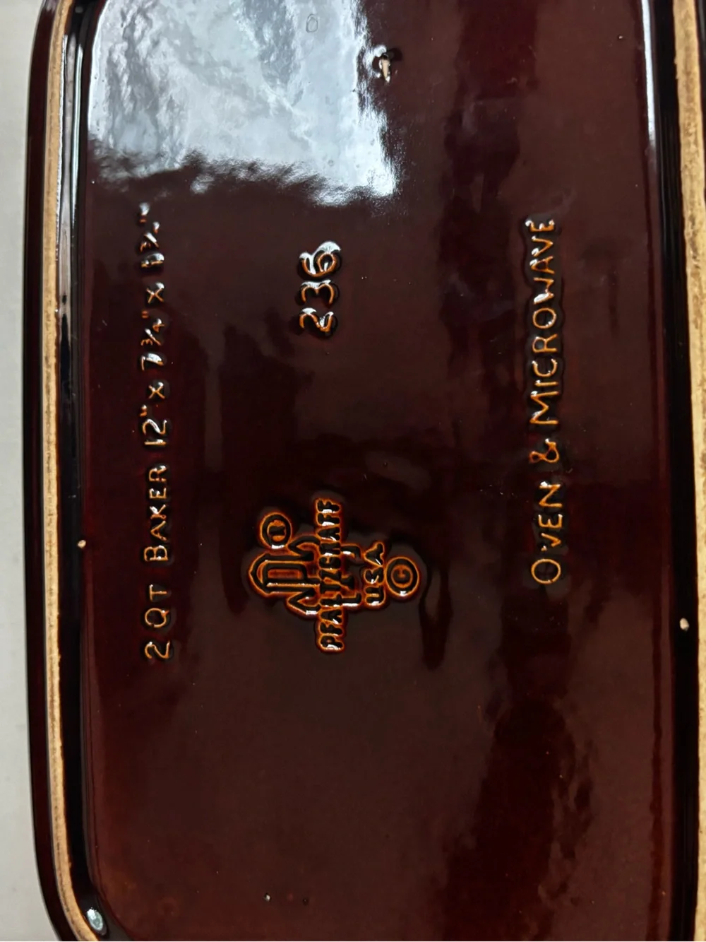 Vintage Pfaltzgraff Dark Brown glazed and Cream Rectangular Baker Dish 2 QT #236